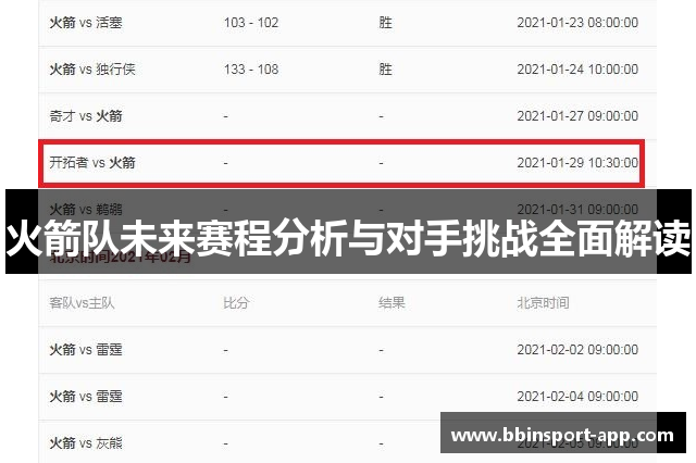火箭队未来赛程分析与对手挑战全面解读